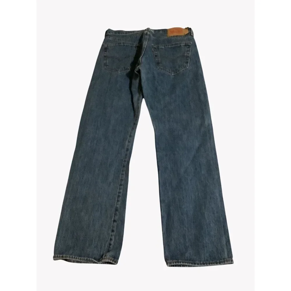 Levis 501 Original Fit Jeans Button Fly W32 L30 Classic Blue Denim - Picture 7 of 7